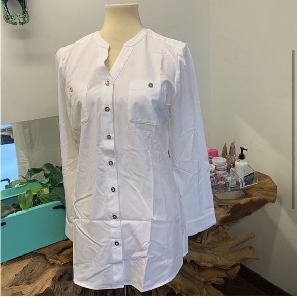 Denim & Co. Roll Tab Sleeve Button Front Soft Utility Tunic - Picture 2 of 13